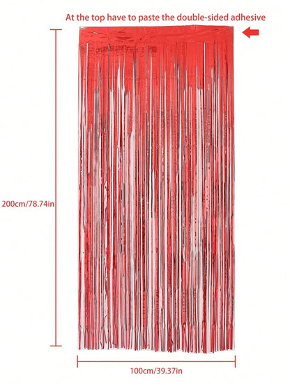 4pcs Metal Foil Curtain Backdrop, Red Metallic Fringe Curtain, Suitable For Birthday, Wedding, Engagement, Baby Shower, Bachelorette Party, Christmas, Holiday Celebration, Graduation Ceremony, Gender