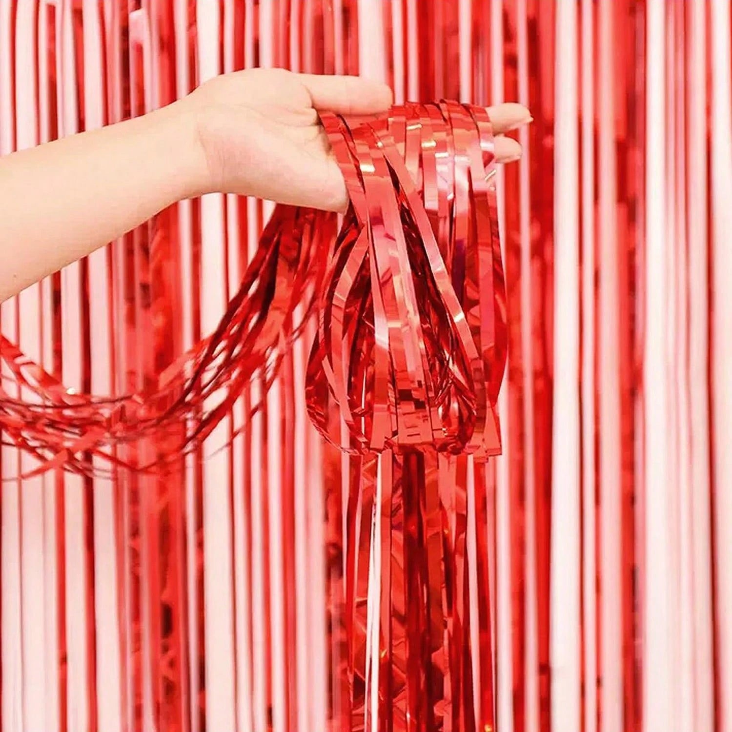 4pcs Metal Foil Curtain Backdrop, Red Metallic Fringe Curtain, Suitable For Birthday, Wedding, Engagement, Baby Shower, Bachelorette Party, Christmas, Holiday Celebration, Graduation Ceremony, Gender