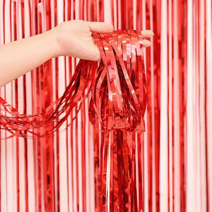 4pcs Metal Foil Curtain Backdrop, Red Metallic Fringe Curtain, Suitable For Birthday, Wedding, Engagement, Baby Shower, Bachelorette Party, Christmas, Holiday Celebration, Graduation Ceremony, Gender