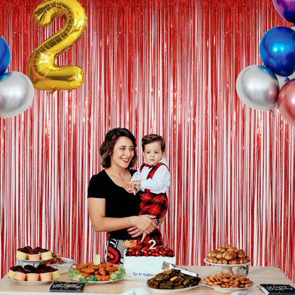 4pcs Metal Foil Curtain Backdrop, Red Metallic Fringe Curtain, Suitable For Birthday, Wedding, Engagement, Baby Shower, Bachelorette Party, Christmas, Holiday Celebration, Graduation Ceremony, Gender