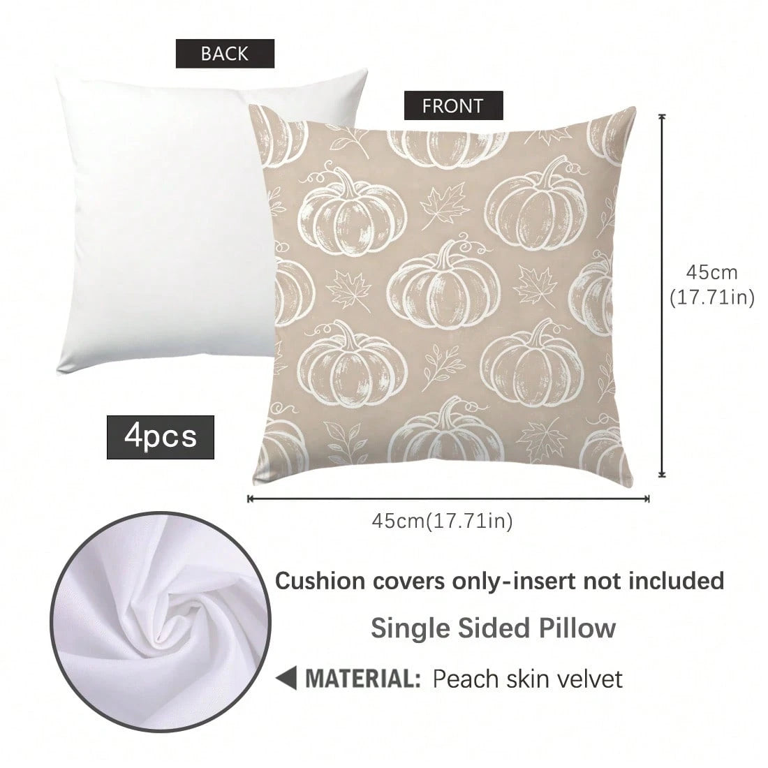 4pcs Milk Tea Color Line Pumpkin Plant Throw Pillow Covers, Single-Sided Printed Skin-Friendly Peach Skin Velvet Material, 45*45CM Cushion Covers Suitable For Home Bedroom Living Room Room Party Decor