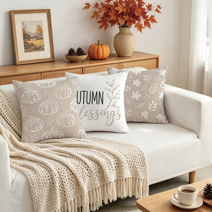 4pcs Milk Tea Color Line Pumpkin Plant Throw Pillow Covers, Single-Sided Printed Skin-Friendly Peach Skin Velvet Material, 45*45CM Cushion Covers Suitable For Home Bedroom Living Room Room Party Decor