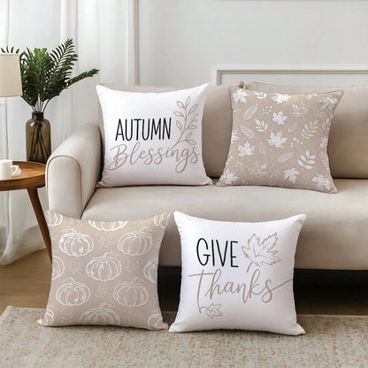 4pcs Milk Tea Color Line Pumpkin Plant Throw Pillow Covers, Single-Sided Printed Skin-Friendly Peach Skin Velvet Material, 45*45CM Cushion Covers Suitable For Home Bedroom Living Room Room Party Decor