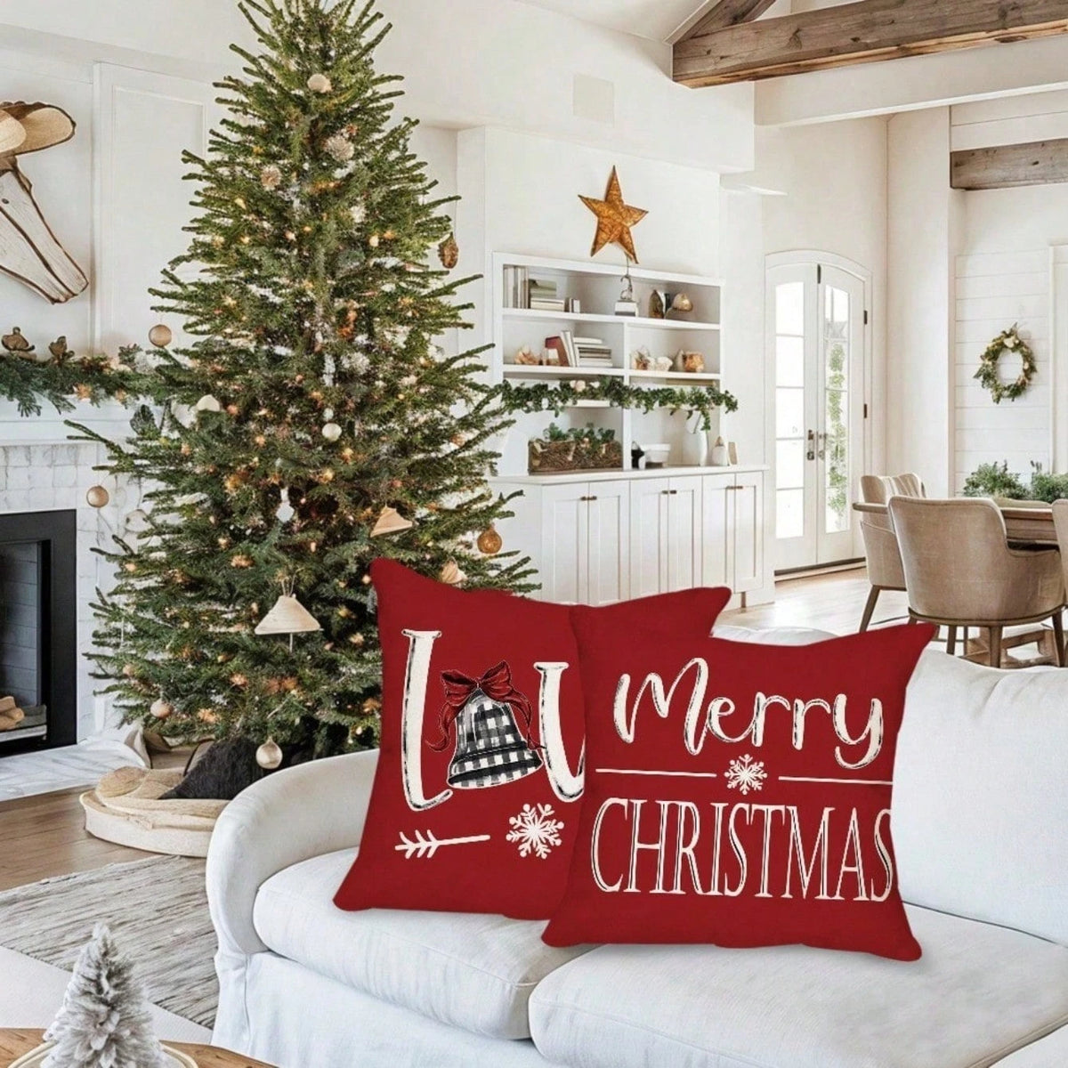 4pcs Red Christmas Throw Pillow Covers, 18x18 Inches- Snowman And Reindeer Pattern With "Let It Snow" And "Merry Christmas" Phrases, Patio, Sofa, Pillow Insert Not Included, Room Decor,Christmas Decr