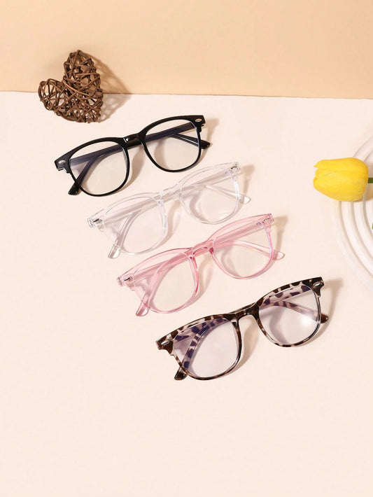 4pcs Set Anti-Blue Light Square Frame Acrylic Glasses For Teenagers (14-16 Years Old), Casual & Elegant Style, Suitable For Daily Reading, Going Out Outfit, Gift