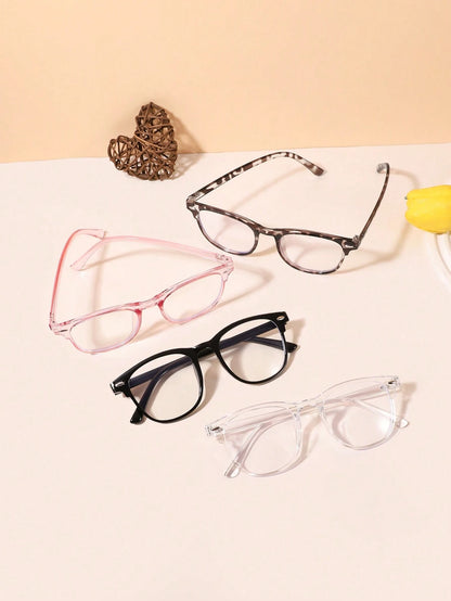 4pcs Set Anti-Blue Light Square Frame Acrylic Glasses For Teenagers (14-16 Years Old), Casual & Elegant Style, Suitable For Daily Reading, Going Out Outfit, Gift