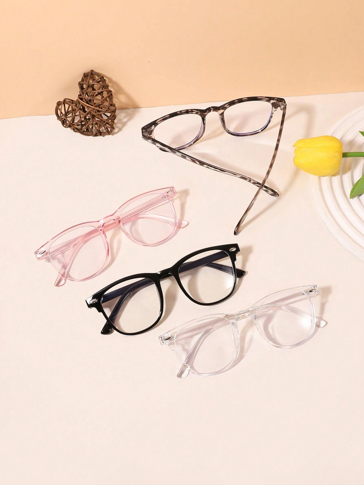 4pcs Set Anti-Blue Light Square Frame Acrylic Glasses For Teenagers (14-16 Years Old), Casual & Elegant Style, Suitable For Daily Reading, Going Out Outfit, Gift