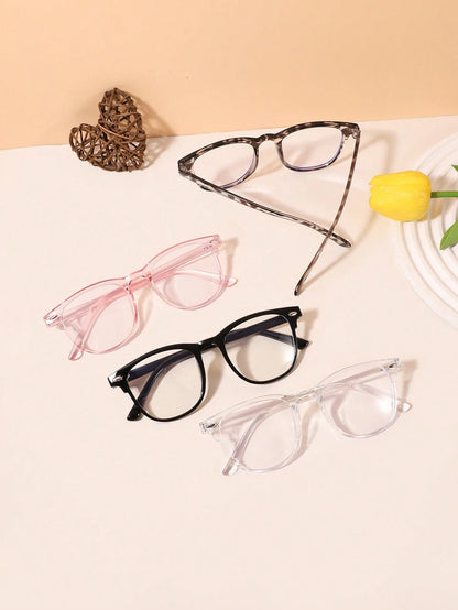 4pcs Set Anti-Blue Light Square Frame Acrylic Glasses For Teenagers (14-16 Years Old), Casual & Elegant Style, Suitable For Daily Reading, Going Out Outfit, Gift