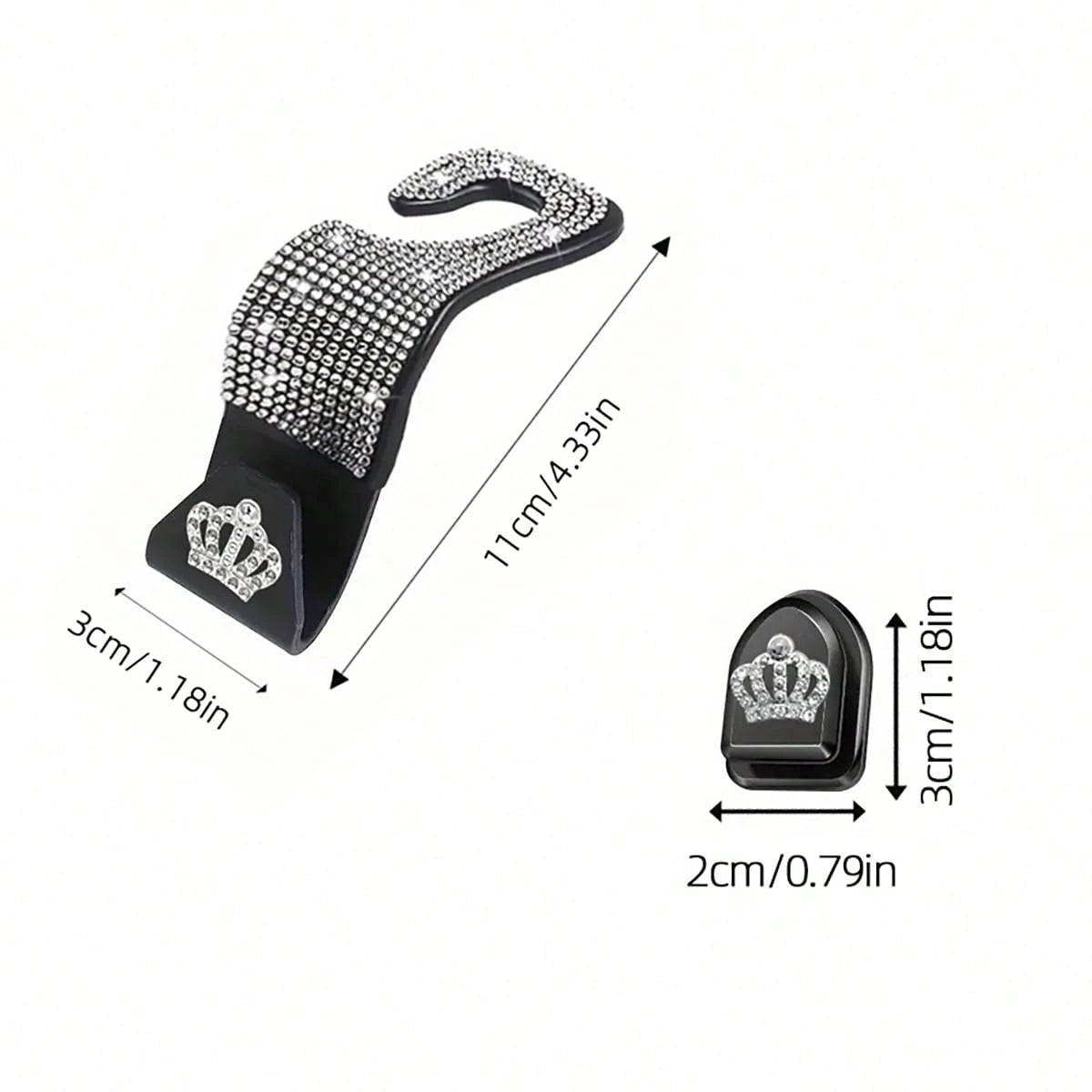 4pcs/Set Shiny Rhinestone Crown- Car Hooks, Includes 2pcs Car Seat Back Storage, Bling Bling Headrest Hooks And 2pcs Mini Adhesive Hooks Creative Premium