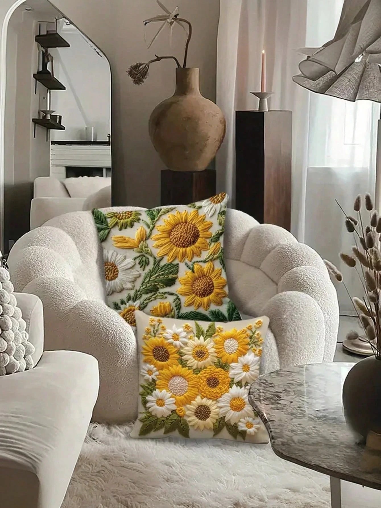 4pcs/Set Vintage Sunflower Pattern Throw Pillow Covers, 2D Flat Printing Polyester Fabric, Washable Zipper Design, Woven Floral Pattern, Pillow Inserts Not Included, Suitable For Home Decor, Living Ro