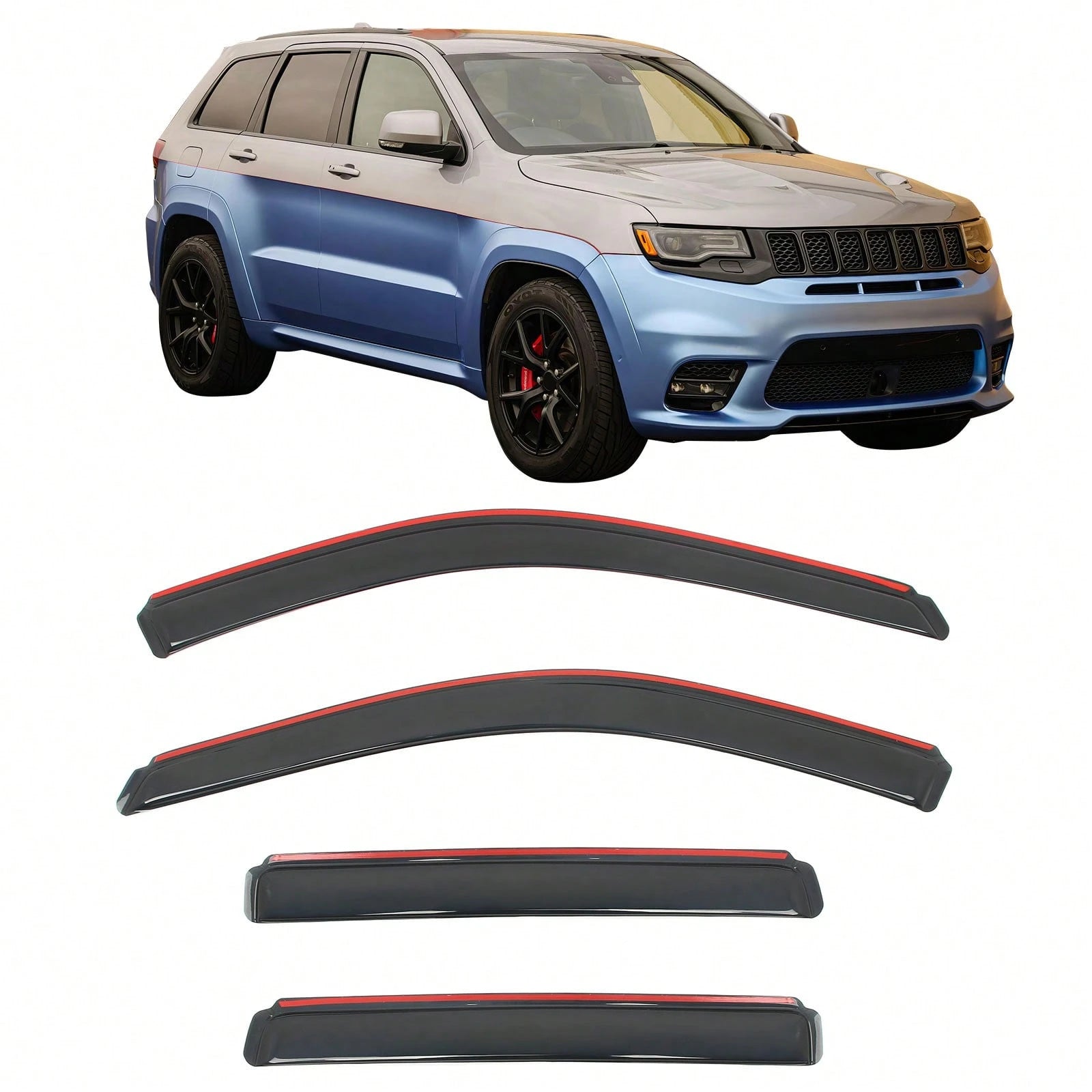 4PCS Slim Style In Channel Window Visors Compatible With Jeep Grand Cherokee WK 2011-2022 Acrylic Smoke Rain Guards Side Window Deflectors Car Accessories