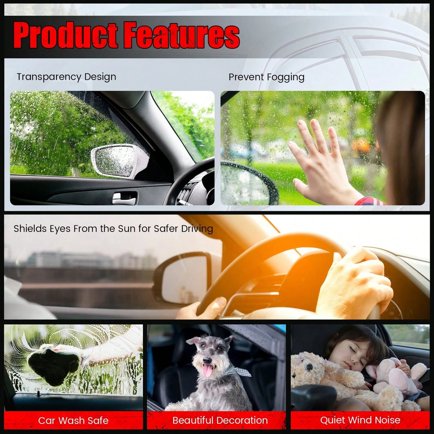 4PCS Slim Style In Channel Window Visors Compatible With Jeep Grand Cherokee WK 2011-2022 Acrylic Smoke Rain Guards Side Window Deflectors Car Accessories