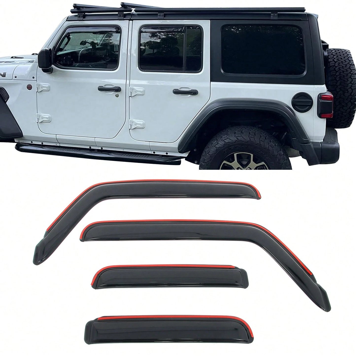 4PCS Slim Style In Channel Window Visors Compatible With Jeep Wranglers' JL Unlimited Gladiator 2018-2026 Acrylic Smoke Rain Guards Car Accessories
