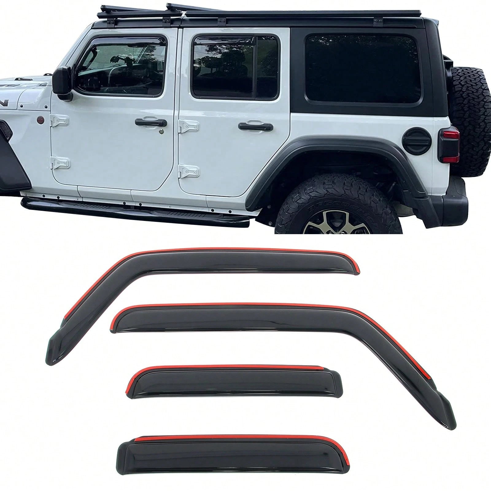 4PCS Slim Style In Channel Window Visors Compatible With Jeep Wranglers' JL Unlimited Gladiator 2018-2026 Acrylic Smoke Rain Guards Car Accessories