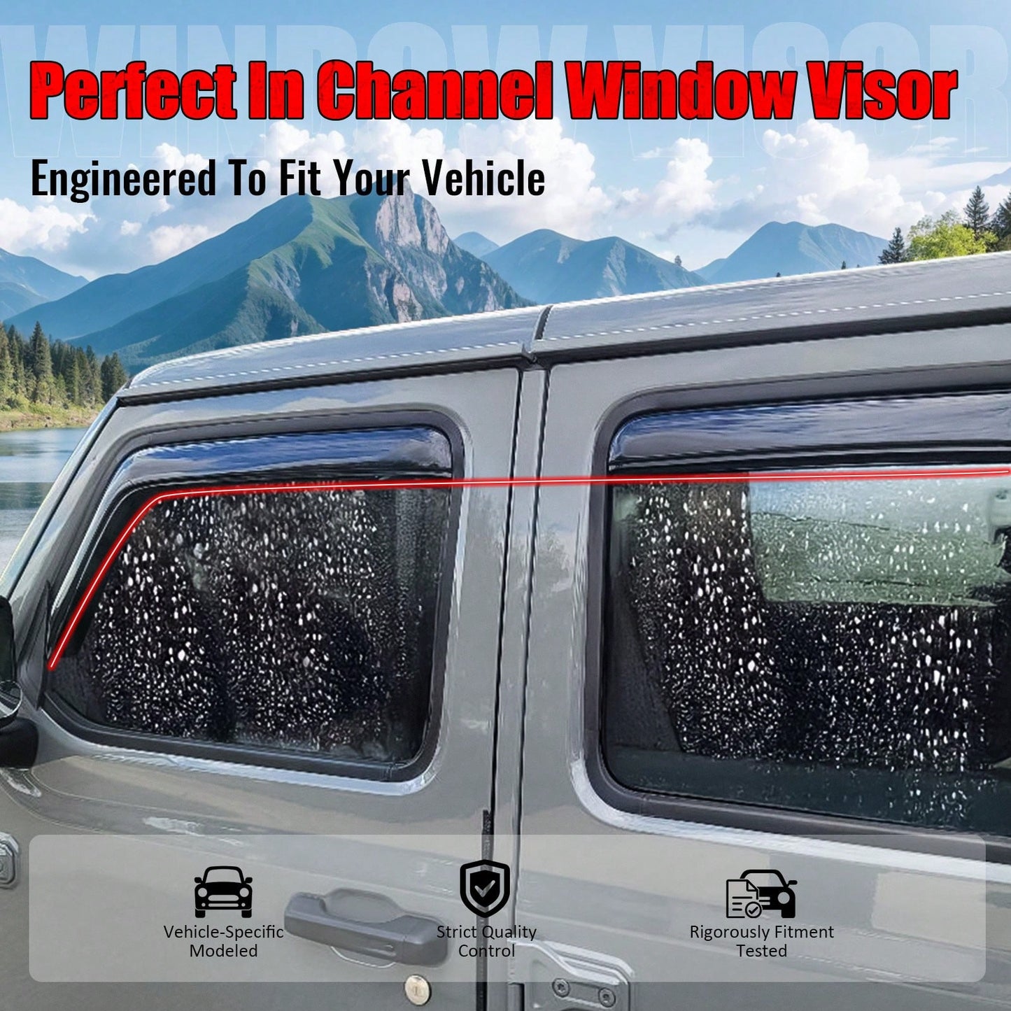 4PCS Slim Style In Channel Window Visors Compatible With Jeep Wranglers' JL Unlimited Gladiator 2018-2026 Acrylic Smoke Rain Guards Car Accessories