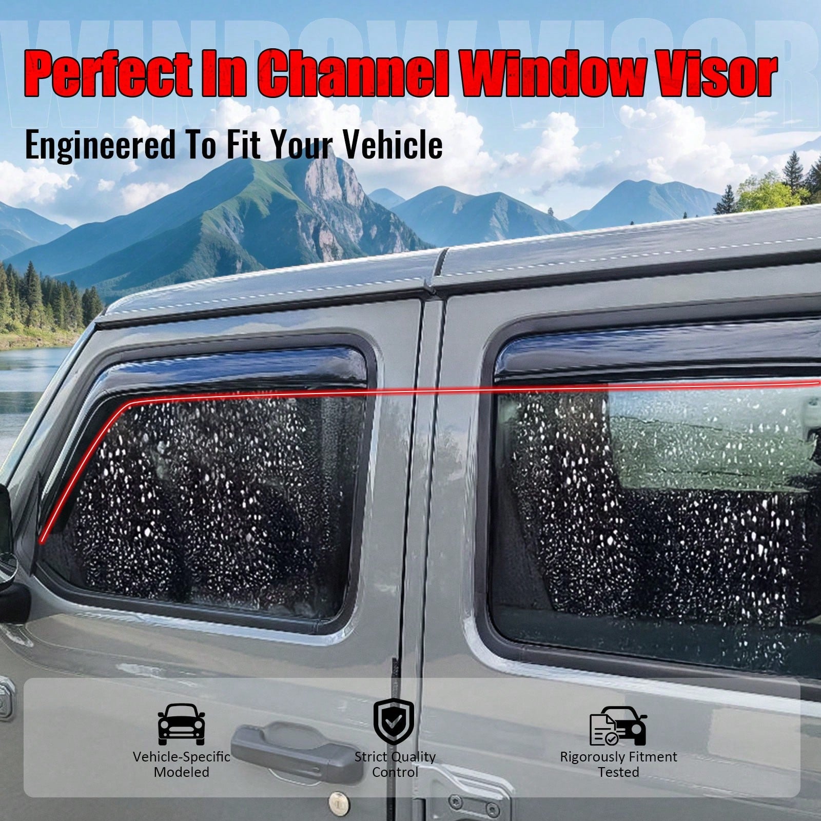 4PCS Slim Style In Channel Window Visors Compatible With Jeep Wranglers' JL Unlimited Gladiator 2018-2026 Acrylic Smoke Rain Guards Car Accessories