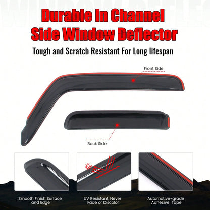 4PCS Slim Style In Channel Window Visors Compatible With Jeep Wranglers' JL Unlimited Gladiator 2018-2026 Acrylic Smoke Rain Guards Car Accessories