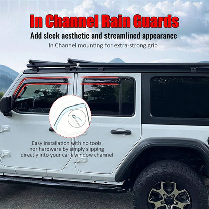 4PCS Slim Style In Channel Window Visors Compatible With Jeep Wranglers' JL Unlimited Gladiator 2018-2026 Acrylic Smoke Rain Guards Car Accessories