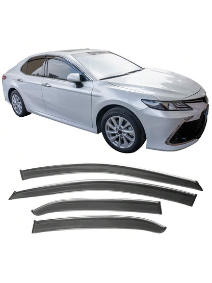 4PCS Tape On Window Visors Compatible With Toyota Camry 2018-2024 Chrome Trim Smoke Tinted Acrylic Window Rain Guards Summer Sun Shade Wind Vent Air Deflector 4PCS, A Great Find For Valentine