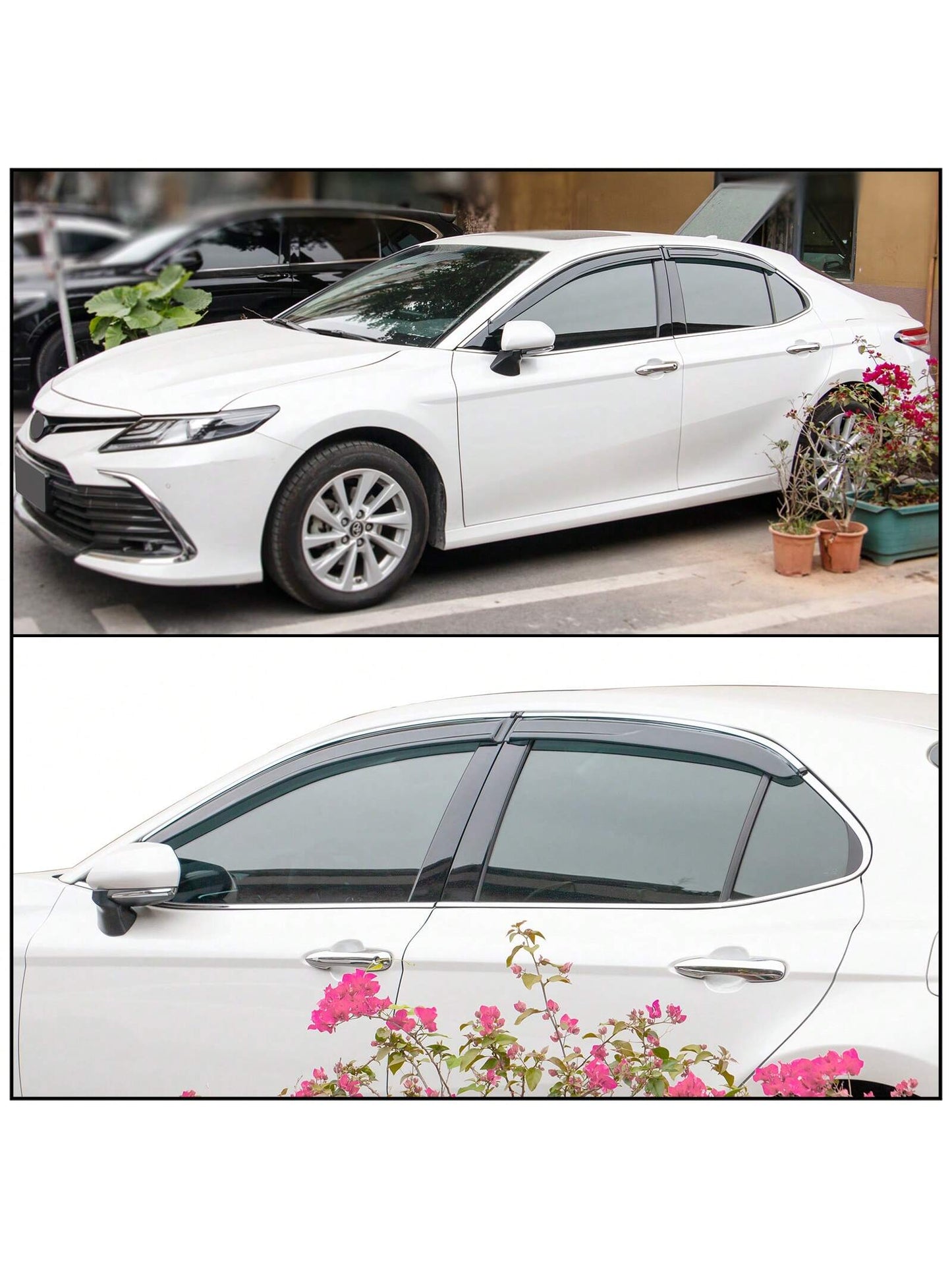4PCS Tape On Window Visors Compatible With Toyota Camry 2018-2024 Chrome Trim Smoke Tinted Acrylic Window Rain Guards Summer Sun Shade Wind Vent Air Deflector 4PCS, A Great Find For Valentine