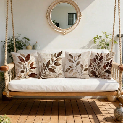 4pcs Vintage Daily Brown Plant Leaf Cushion Covers, Single-Sided Printed Skin-Friendly Peach Skin Velvet Material, 45*45CM Pillowcases Suitable For Room Decor, Indoor Sofa Living Room Decor, Party Dec
