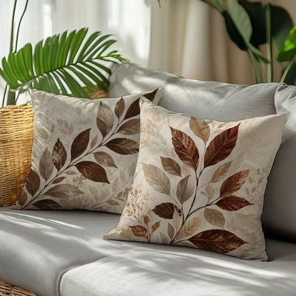 4pcs Vintage Daily Brown Plant Leaf Cushion Covers, Single-Sided Printed Skin-Friendly Peach Skin Velvet Material, 45*45CM Pillowcases Suitable For Room Decor, Indoor Sofa Living Room Decor, Party Dec