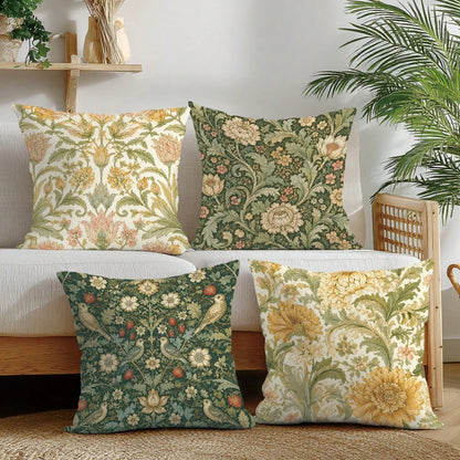 4pcs Vintage Floral William Morris Cushion Covers, Single-Sided Printed Peach Skin Polyester Fabric, 45*45CM Pillowcases For Modern Fabric Sofa Indoor Decor, Party Decoration, Gift Giving