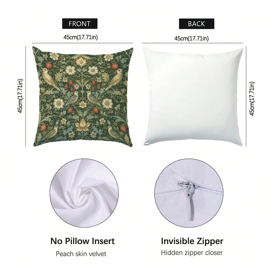 4pcs Vintage Floral William Morris Cushion Covers, Single-Sided Printed Peach Skin Polyester Fabric, 45*45CM Pillowcases For Modern Fabric Sofa Indoor Decor, Party Decoration, Gift Giving