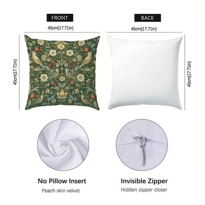 4pcs Vintage Floral William Morris Cushion Covers, Single-Sided Printed Peach Skin Polyester Fabric, 45*45CM Pillowcases For Modern Fabric Sofa Indoor Decor, Party Decoration, Gift Giving