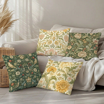 4pcs Vintage Floral William Morris Cushion Covers, Single-Sided Printed Peach Skin Polyester Fabric, 45*45CM Pillowcases For Modern Fabric Sofa Indoor Decor, Party Decoration, Gift Giving
