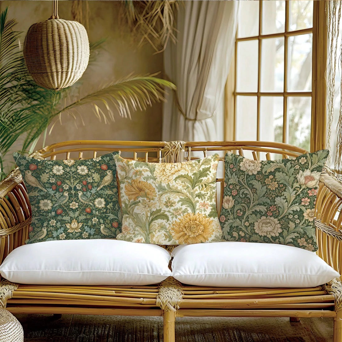 4pcs Vintage Floral William Morris Cushion Covers, Single-Sided Printed Peach Skin Polyester Fabric, 45*45CM Pillowcases For Modern Fabric Sofa Indoor Decor, Party Decoration, Gift Giving