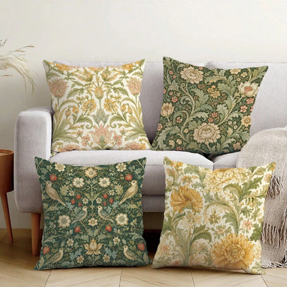 4pcs Vintage Floral William Morris Cushion Covers, Single-Sided Printed Peach Skin Polyester Fabric, 45*45CM Pillowcases For Modern Fabric Sofa Indoor Decor, Party Decoration, Gift Giving