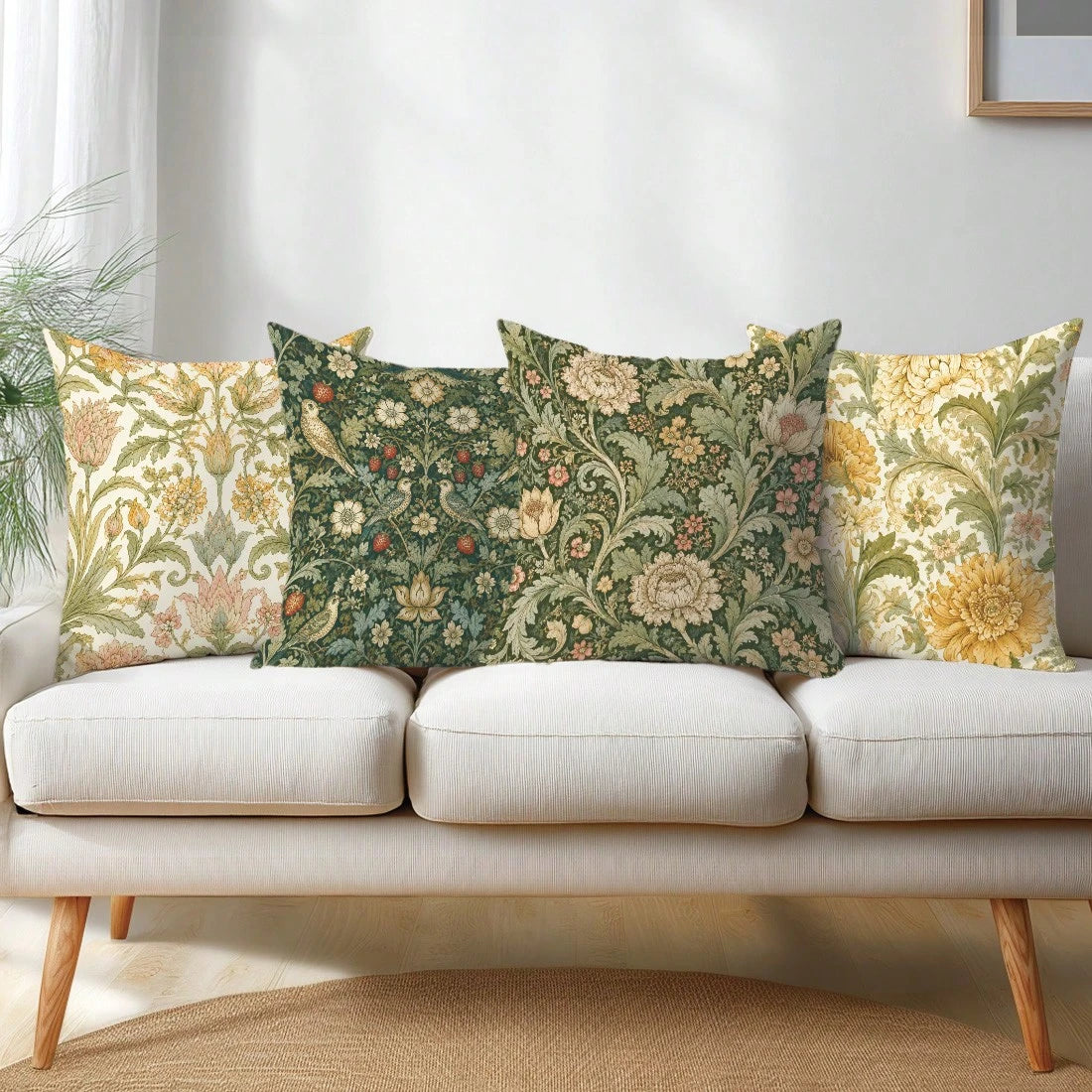 4pcs Vintage Floral William Morris Cushion Covers, Single-Sided Printed Peach Skin Polyester Fabric, 45*45CM Pillowcases For Modern Fabric Sofa Indoor Decor, Party Decoration, Gift Giving