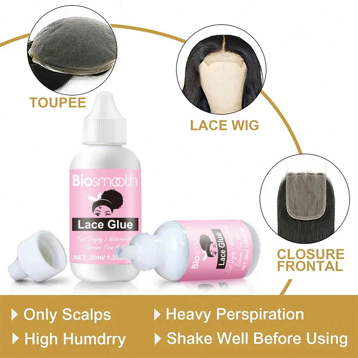 4pcs Wig Installing Kit- 60ml Melting Spray,38ml Lace Glue,30ml Lace Glue Remover And Lace Band