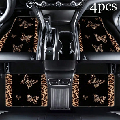 4pcs2D Flat Leopard Print Car Floor Mat, Full Coverage Design, All-Weather Protection, Suitable For SUV Small Car Interior Floor Mat