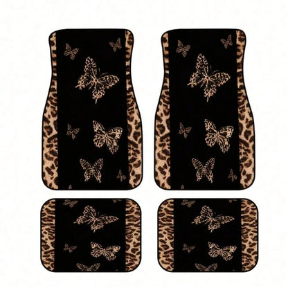 4pcs2D Flat Leopard Print Car Floor Mat, Full Coverage Design, All-Weather Protection, Suitable For SUV Small Car Interior Floor Mat