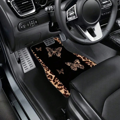 4pcs2D Flat Leopard Print Car Floor Mat, Full Coverage Design, All-Weather Protection, Suitable For SUV Small Car Interior Floor Mat