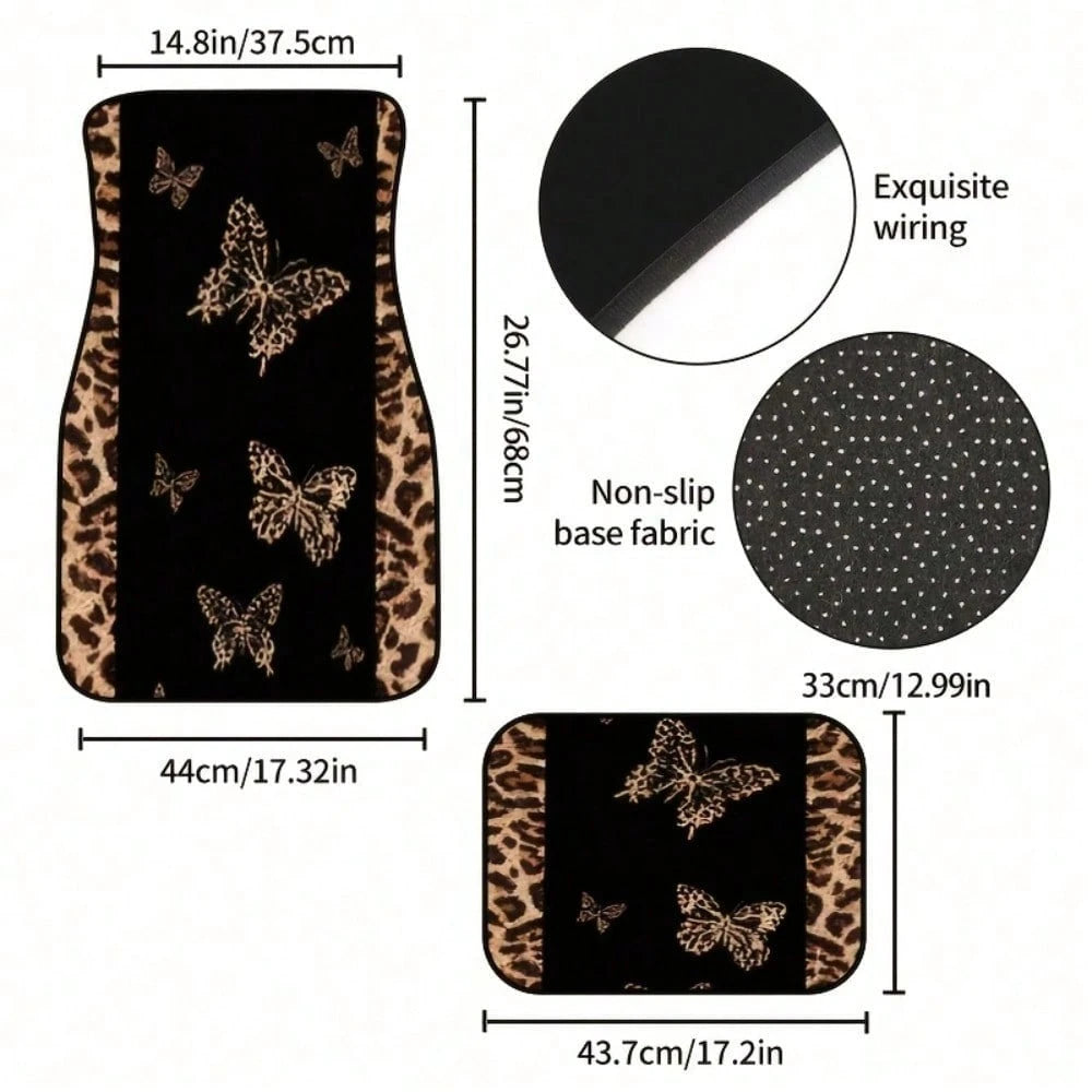 4pcs2D Flat Leopard Print Car Floor Mat, Full Coverage Design, All-Weather Protection, Suitable For SUV Small Car Interior Floor Mat