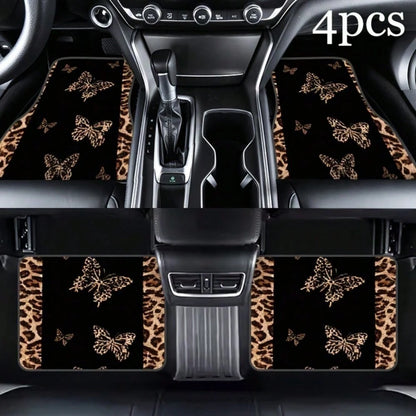 4pcs2D Flat Leopard Print Car Floor Mat, Full Coverage Design, All-Weather Protection, Suitable For SUV Small Car Interior Floor Mat