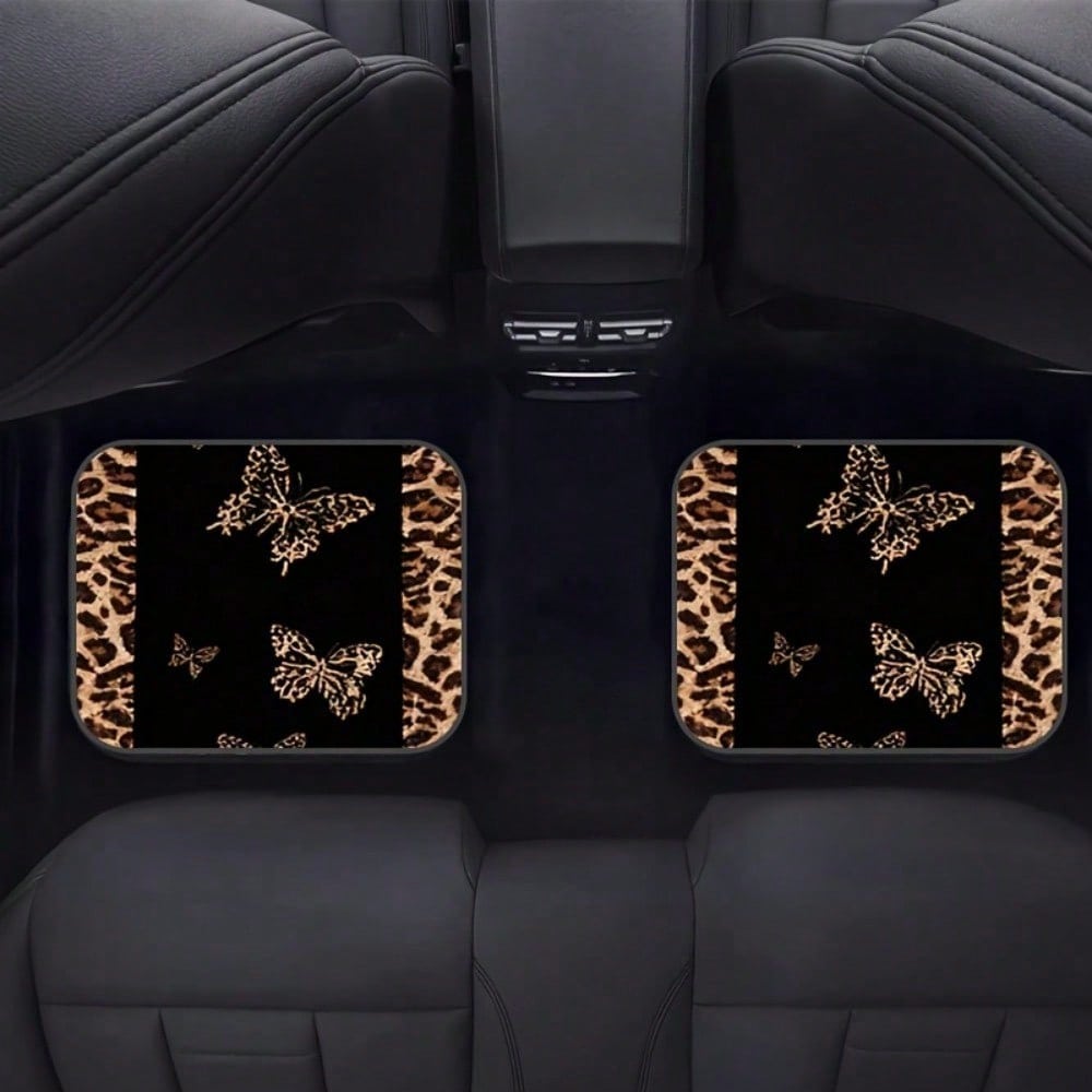 4pcs2D Flat Leopard Print Car Floor Mat, Full Coverage Design, All-Weather Protection, Suitable For SUV Small Car Interior Floor Mat