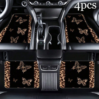 4pcs2D Flat Leopard Print Car Floor Mat, Full Coverage Design, All-Weather Protection, Suitable For SUV Small Car Interior Floor Mat