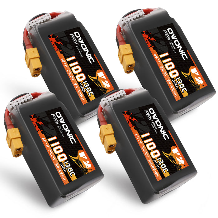 4x Ovonic 130C 6S 1100mah Lipo Battery 22.2V Pack with XT60 Plug for FPV Racing Drone Freestyle 5-6 inche Drone Long Range FPV Drone