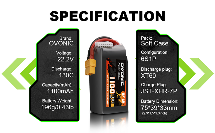 4x Ovonic 130C 6S 1100mah Lipo Battery 22.2V Pack with XT60 Plug for FPV Racing Drone Freestyle 5-6 inche Drone Long Range FPV Drone