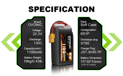 4x Ovonic 130C 6S 1100mah Lipo Battery 22.2V Pack with XT60 Plug for FPV Racing Drone Freestyle 5-6 inche Drone Long Range FPV Drone