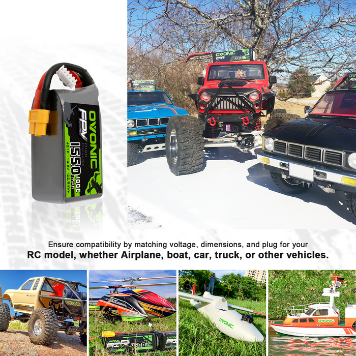 4x Ovonic 4S Lipo Battery 1550mah 4S1P 100C 14.8V Lipo Battery Pack with XT60 Plug for 5inch FPV Racing Freestyle Cinewhoop Toothpick Drone