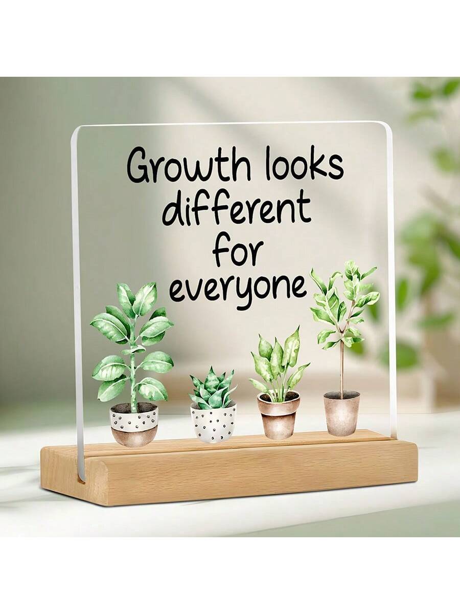 4x4 Inch Acrylic Desk Plaque "Every Person's Growth Path Is Different"- English Version, With Wooden Base, Suitable For Office, Classroom And Partition Decor, Comes With Protective Film, Inspirationa