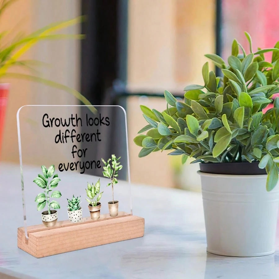 4x4 Inch Acrylic Desk Plaque "Every Person's Growth Path Is Different"- English Version, With Wooden Base, Suitable For Office, Classroom And Partition Decor, Comes With Protective Film, Inspirationa
