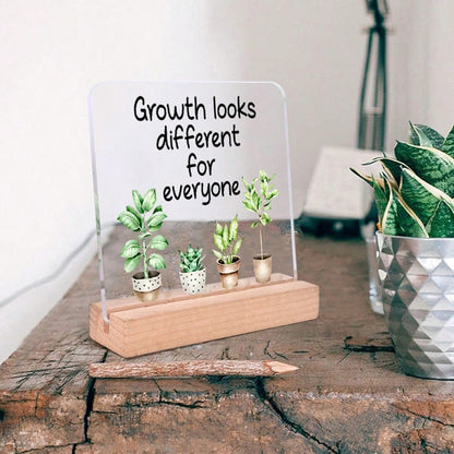 4x4 Inch Acrylic Desk Plaque "Every Person's Growth Path Is Different"- English Version, With Wooden Base, Suitable For Office, Classroom And Partition Decor, Comes With Protective Film, Inspirationa