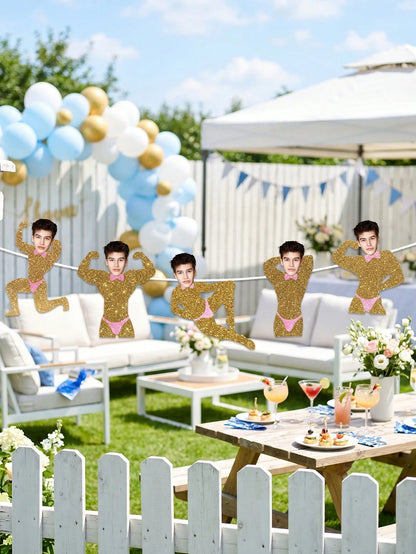 5/10/15pcs Customized Party Banners, Personalized Photos, Groom Face Customized Banners, Gold Glitter Party Decorations, Bachelorette Party Favors, Suitable For Bridal Shower