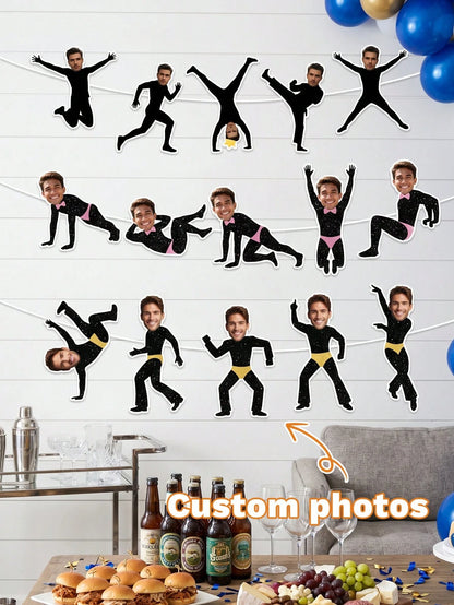 5/10/15pcs Customized Party Banners, Personalized Photos, Groom Face Customized Banners, Gold Glitter Party Decorations, Bachelorette Party Favors, Suitable For Bridal Shower